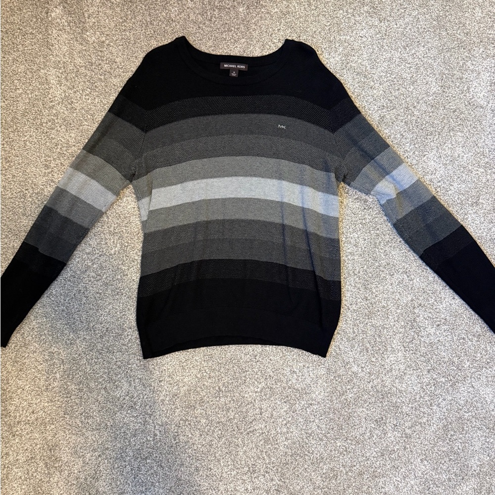 Size M Michael Kors Men’s Black and Gray Striped Sweater